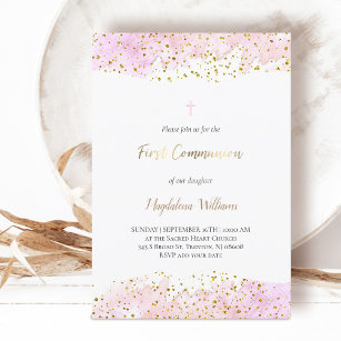 watercolor   FAUX gold details First Communion Inv Invitation