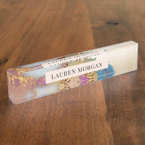 Watercolor Faux Gold Foil Desk Nameplate