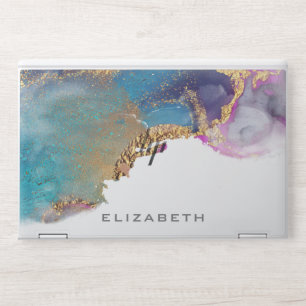 watercolor faux gold foil modern monogram HP laptop skin