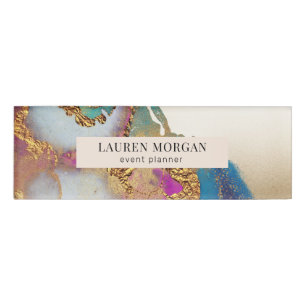 Watercolor Faux Gold Foil Name Tag