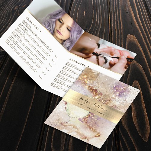 Watercolor faux gold foil service menu brochure