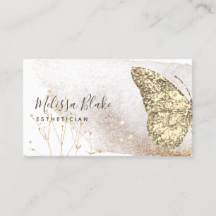 watercolor faux gold glitter butterfly business card