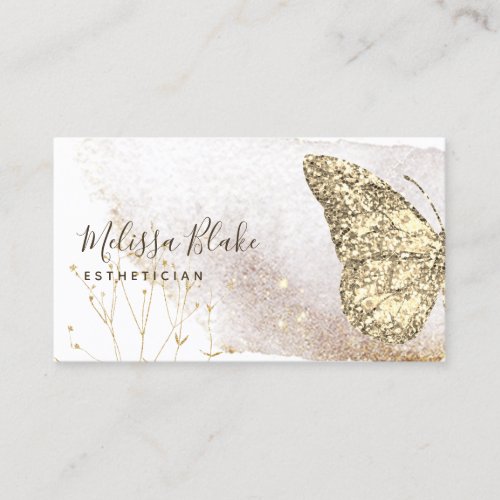 watercolor faux gold glitter butterfly  business card