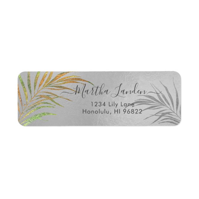 Watercolor Faux Gold+Silver Palms Label (Front)