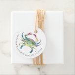 Watercolor Favor Gift Tags Beach Wedding<br><div class="desc">These charming favor tags feature your personalized greeting with blue crab over a crisp white background. The back features a complimentary navy blue color. Personalize them for weddings,  bachelorette parties,  birthday parties,  baby showers or whatever you like. To see matching items visit DoTellABelle on Zazzle. www.zazzle.com/dotellabelle</div>