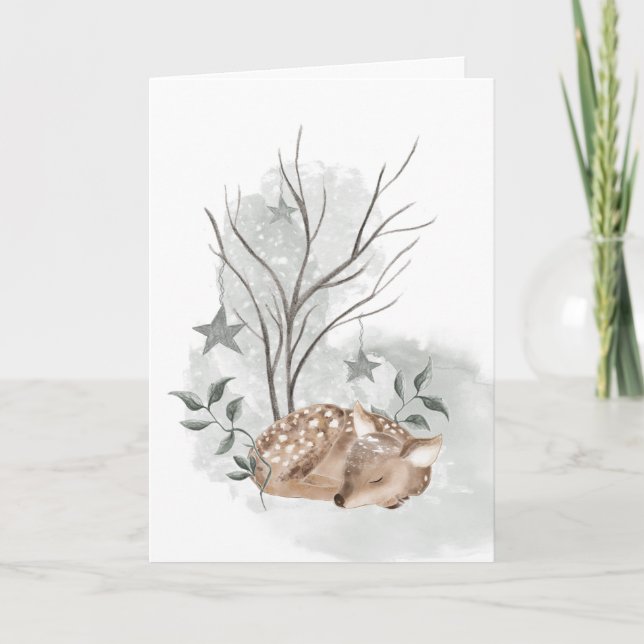 Watercolor Fawn Christmas and New Year Card (Front)