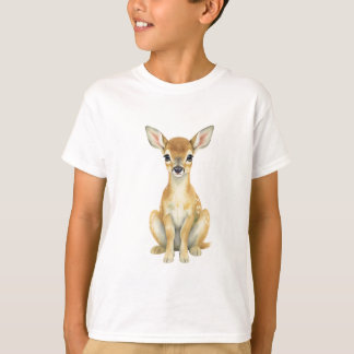 Watercolor Fawn Deer Sitting Forest Friend Kids T-Shirt
