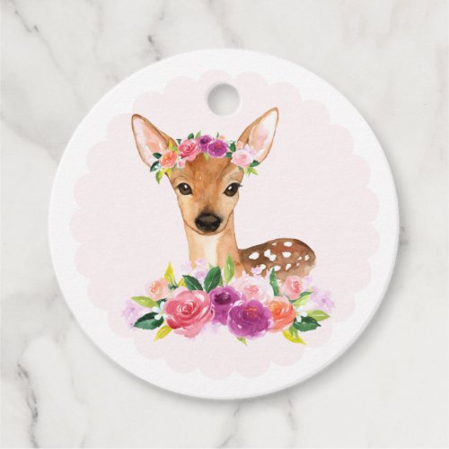 Watercolor Fawn with Floral Crown Baby Shower Favor Tags