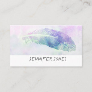 watercolor feather art blue custom design business card