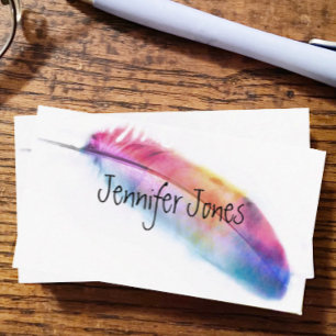 watercolor feather art custom business card