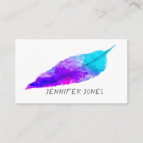 watercolor feather art purple turquoise artistic business card