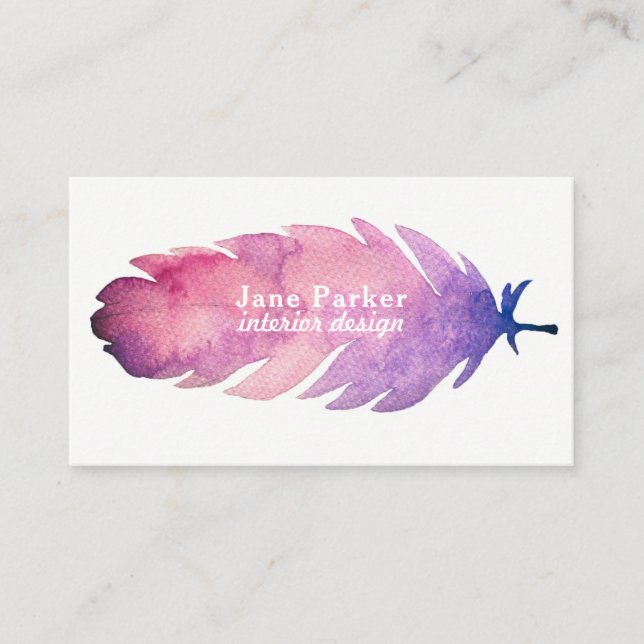 Watercolor feather business card (Front)