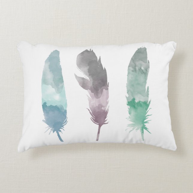 Watercolor Feather Double Sided Pillow (Front)