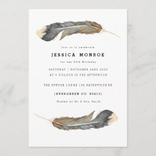 Watercolor Feather Duo Birthday Invitation