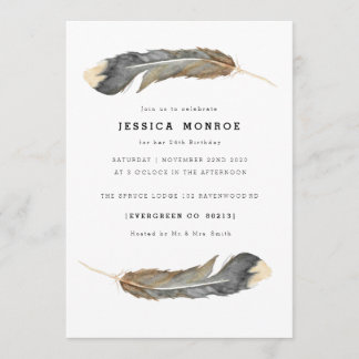 Watercolor Feather Duo Birthday Invitation