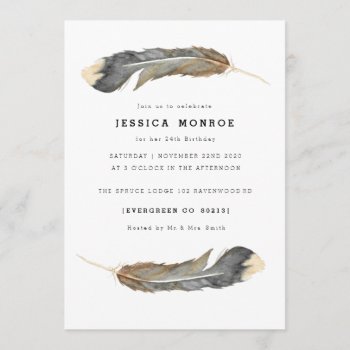 Watercolor Feather Duo Birthday Invitation by RedefinedDesigns at Zazzle