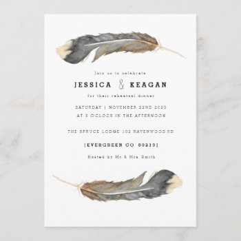 Watercolor Feather Duo Rehearsal Dinner Invitation by RedefinedDesigns at Zazzle