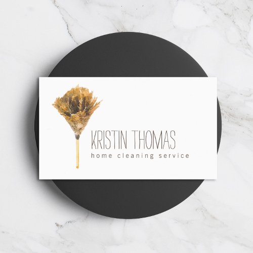 Watercolor Feather Duster Home Cleaning Service Business Card