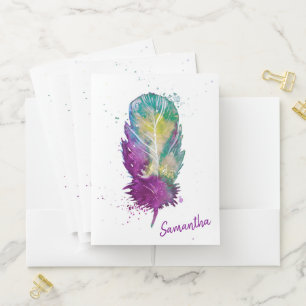 Watercolor Feather Pocket Folder