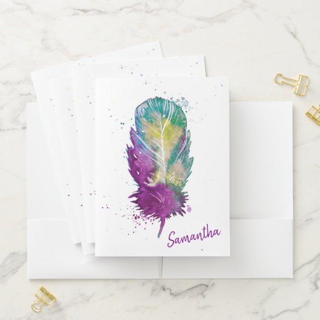 Watercolor Feather Pocket Folder (In Situ)