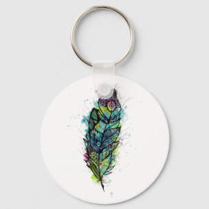 Watercolor Feather Tattoo Keychain