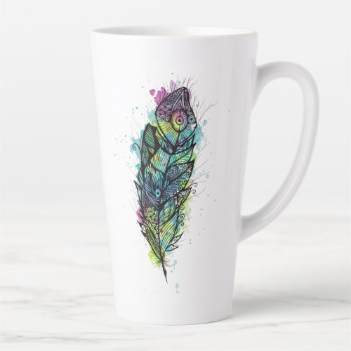 Watercolor Feather Tattoo Latte Mug