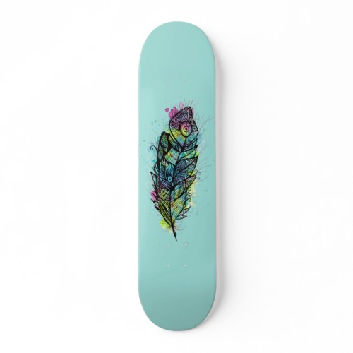 Watercolor Feather Tattoo Skateboard