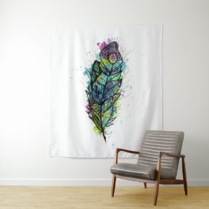 Watercolor Feather Tattoo Tapestry