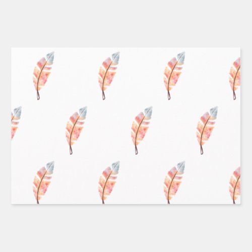 Watercolor Feather  Wrapping Paper Sheets