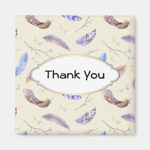 Watercolor Feathers And Leaves Thank You Magnet