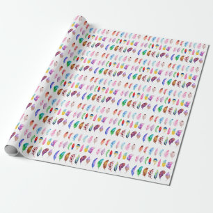 Watercolor Feathers: Beautiful Collection Vintage. Wrapping Paper