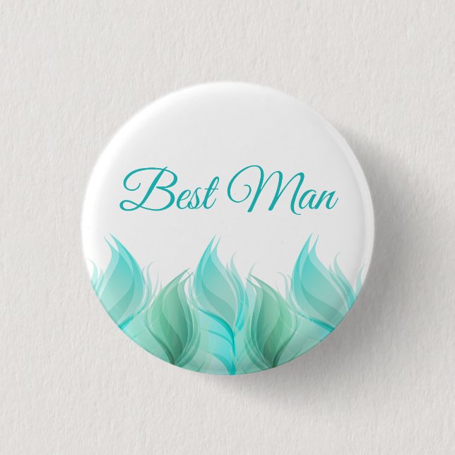 Watercolor Feathers Best Man Pinback Button (Front)