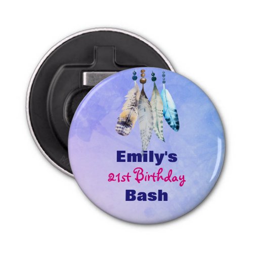 Watercolor Feathers Birthday Bash Favor Bottle Opener