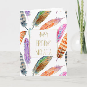 Watercolor Feathers Birthday Card