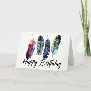 Watercolor Feathers Boho Happy Birthday Card