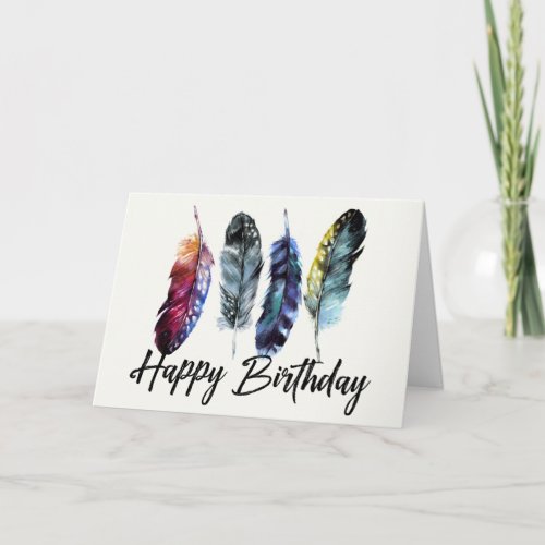 Watercolor Feathers Boho Happy Birthday