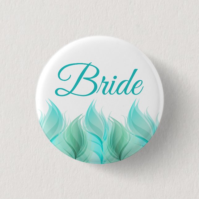 Watercolor Feathers Bride Pinback Button (Front)