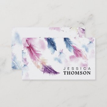 Watercolor Feathers Business Card by byDania at Zazzle