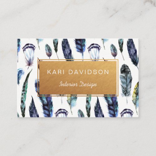 Watercolor Feathers Business Cards  Gold