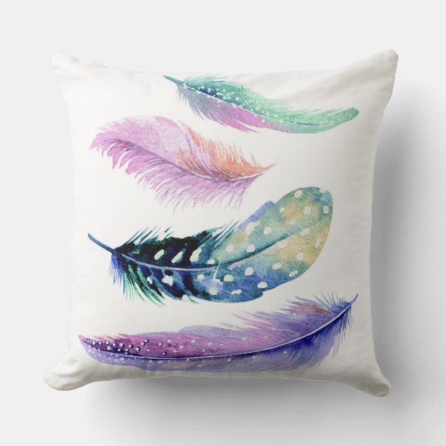 Watercolor Feathers Cushion (Front)
