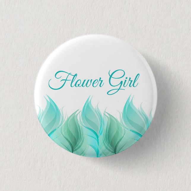 Watercolor Feathers Flower Girl Pinback Button (Front)