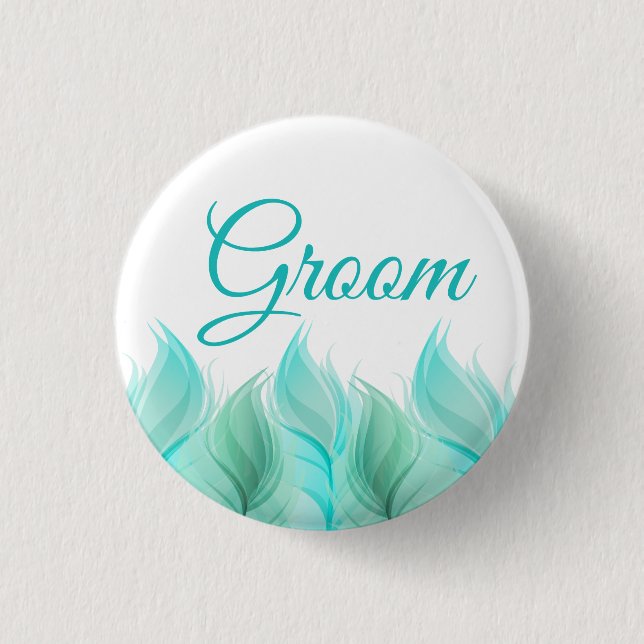Watercolor Feathers Groom Pinback Button (Front)