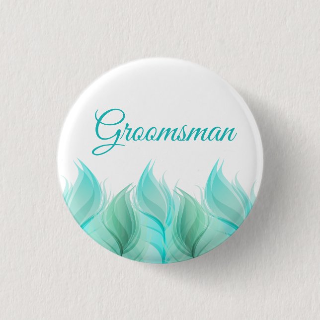 Watercolor Feathers Groomsman Pinback Button (Front)