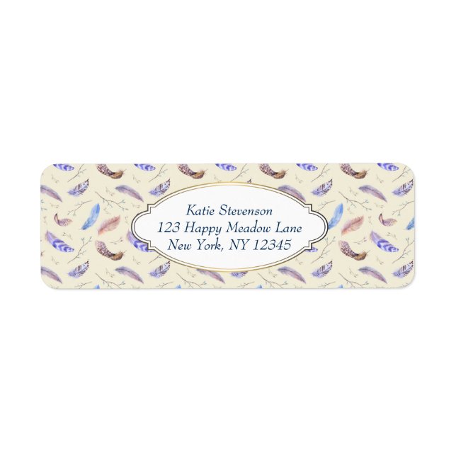 Watercolor Feathers Leaves and Branches Pattern Label (Front)