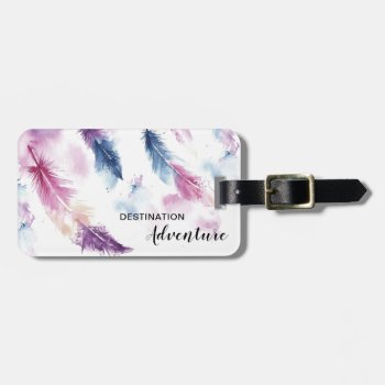 Watercolor Feathers Luggage Tag by byDania at Zazzle