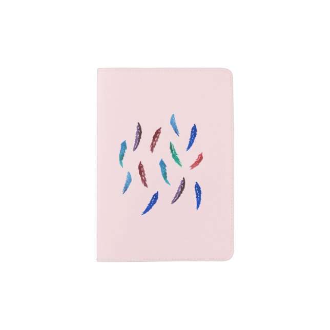 Watercolor Feathers Passport Holder (Front)