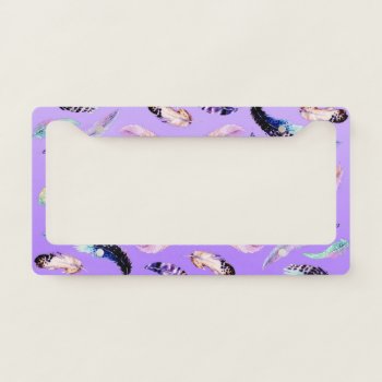 Watercolor Feathers Purple Pattern License Plate Frame by EveyArtStore at Zazzle