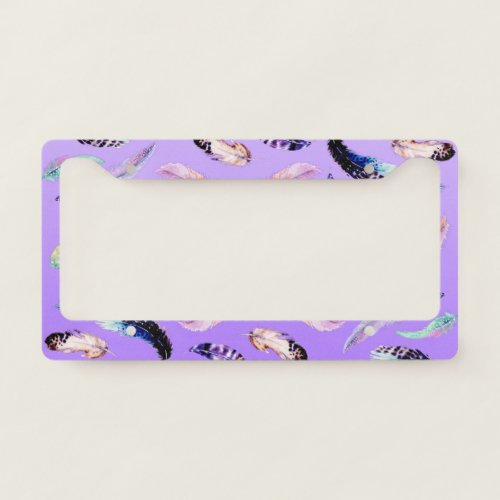 Watercolor Feathers purple pattern License Plate Frame