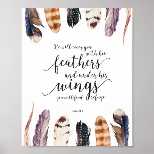 Watercolor Feathers Refuge Bible Verse Typography Poster