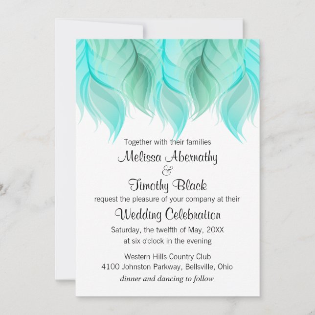Watercolor Feathers Wedding Invitation (Front)